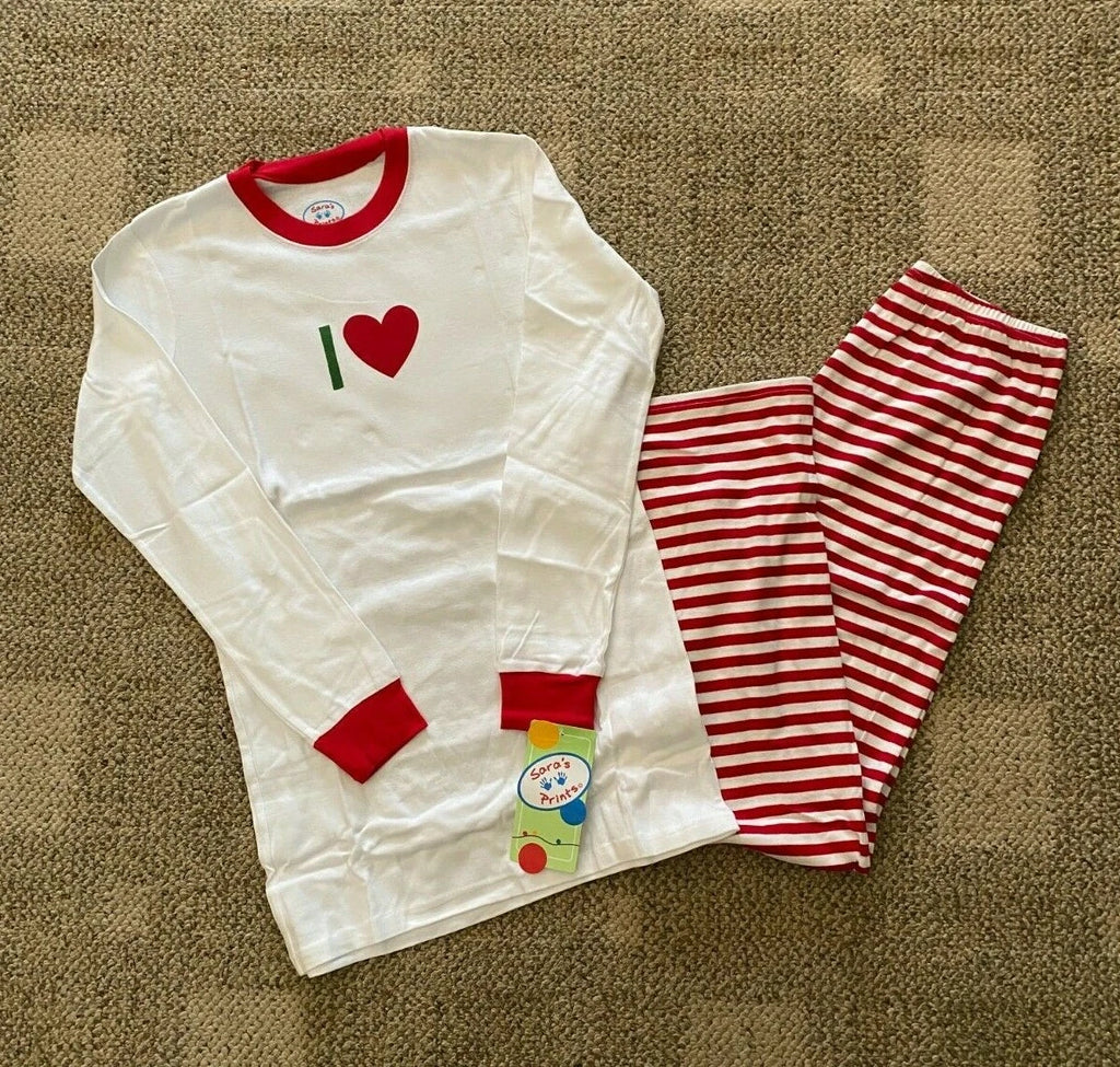 Womens Size Small Sara's Prints Blank I Heart 2 Piece Pajamas Set White/Red
