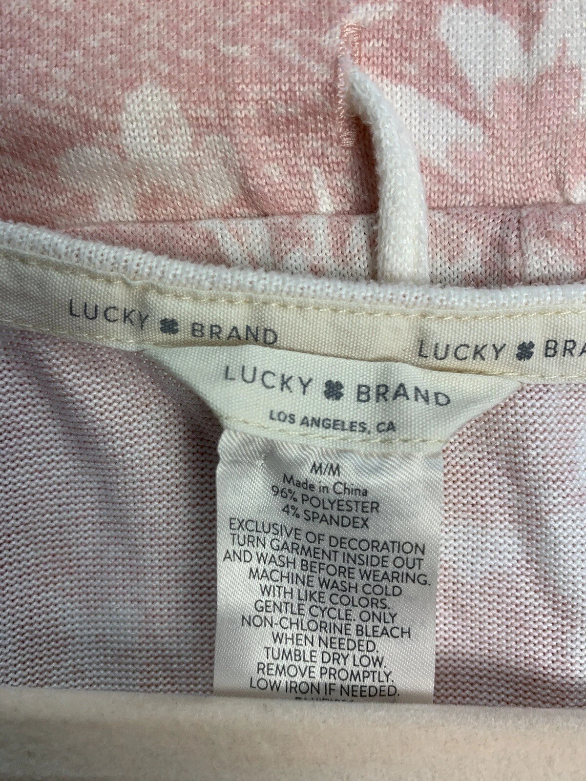 Lucky Brand M Pink Ivory Floral Print Soft Tank Top Shorts 2 Pc Pj Pajama Set