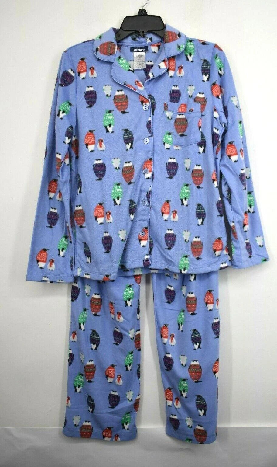 Basic Editions Womens Button Front Shirt Waistband Pull-On Fleece Pajama Set S