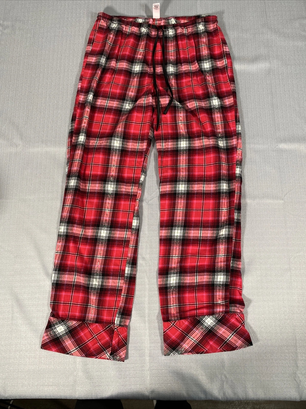 Victorias Secret Pajama Set Womens Small Plaid Red White Metallic Long Sleeve