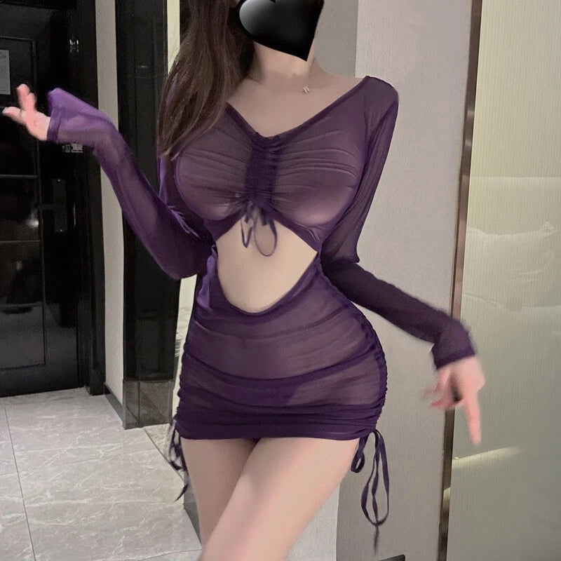 New Sexy Lingerie Lace-up Pleated Women's Pajama Set with Tight-fitting Skirt
