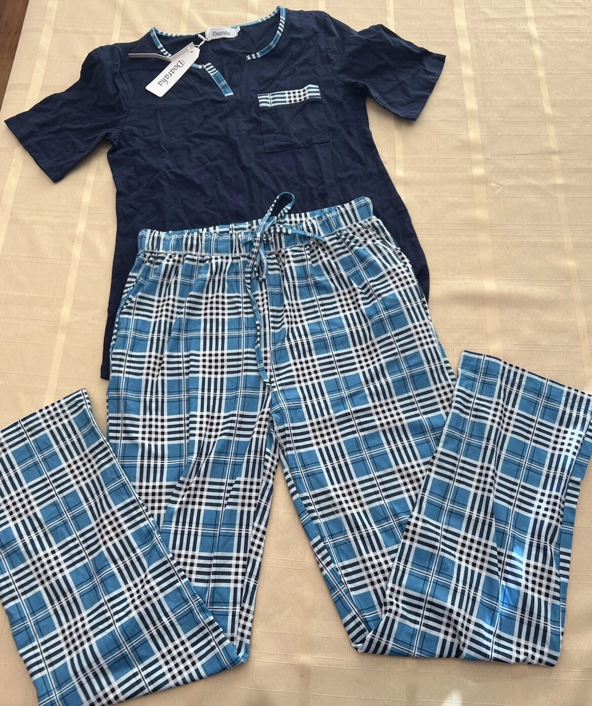 Doaraha Women’s Pajama Sets Short Sleeve Pajamas Size Small Teal/Blue/White NWT