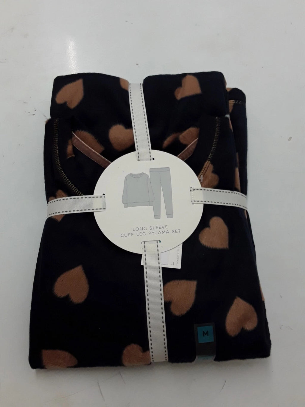LADIES FLEECE HEART PRINT PYJAMAS SET LARGE SIZE NAVY MIX COLOUR