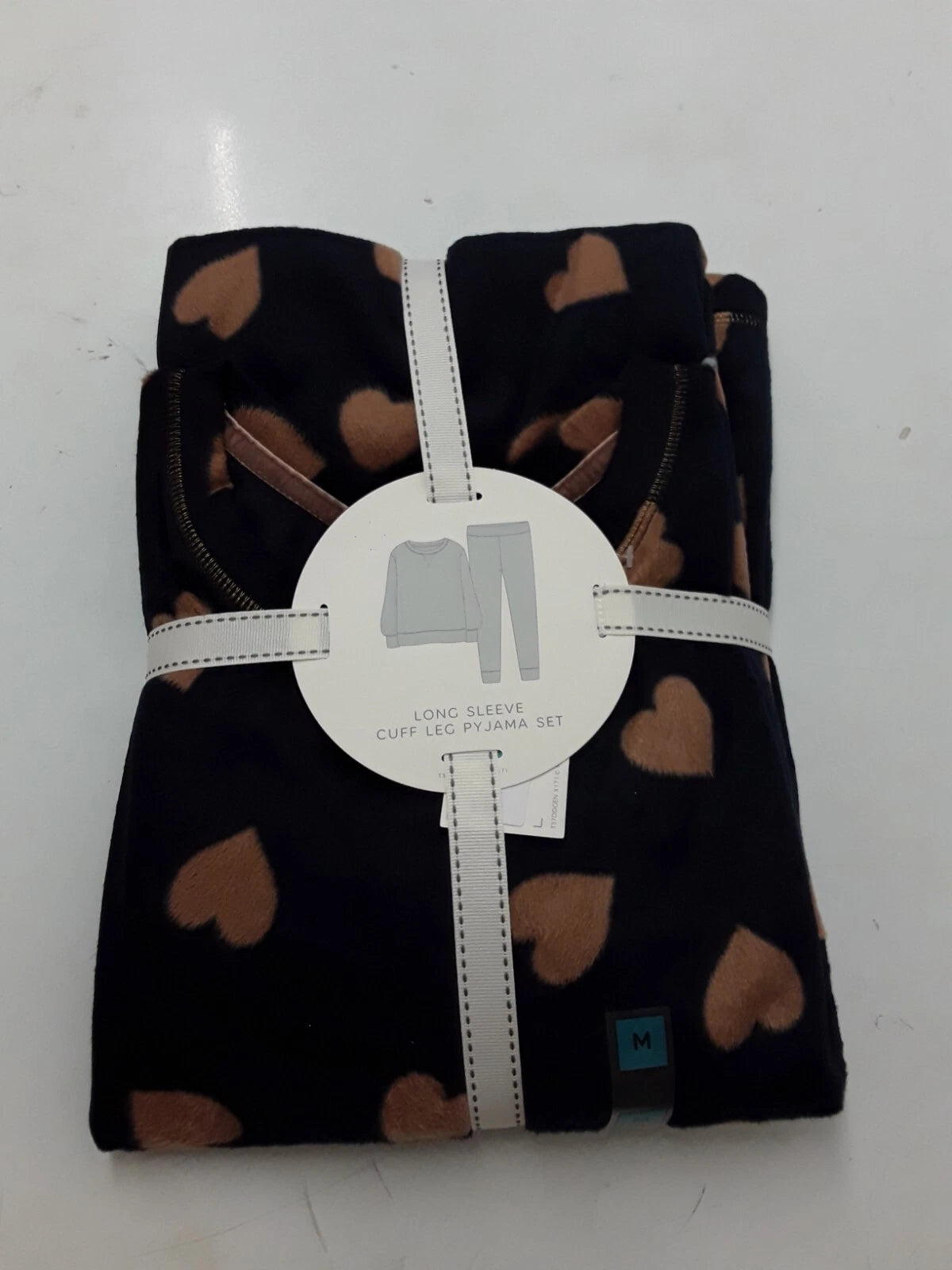 LADIES FLEECE HEART PRINT PYJAMAS SET LARGE SIZE NAVY MIX COLOUR
