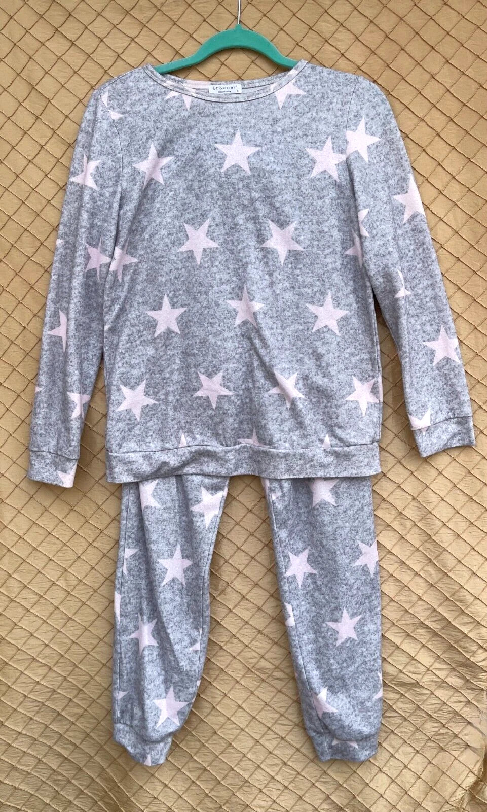 Ekouaer Women’s Gray/Pink Star Print Long Sleeve Pullover Pajama Set Size S
