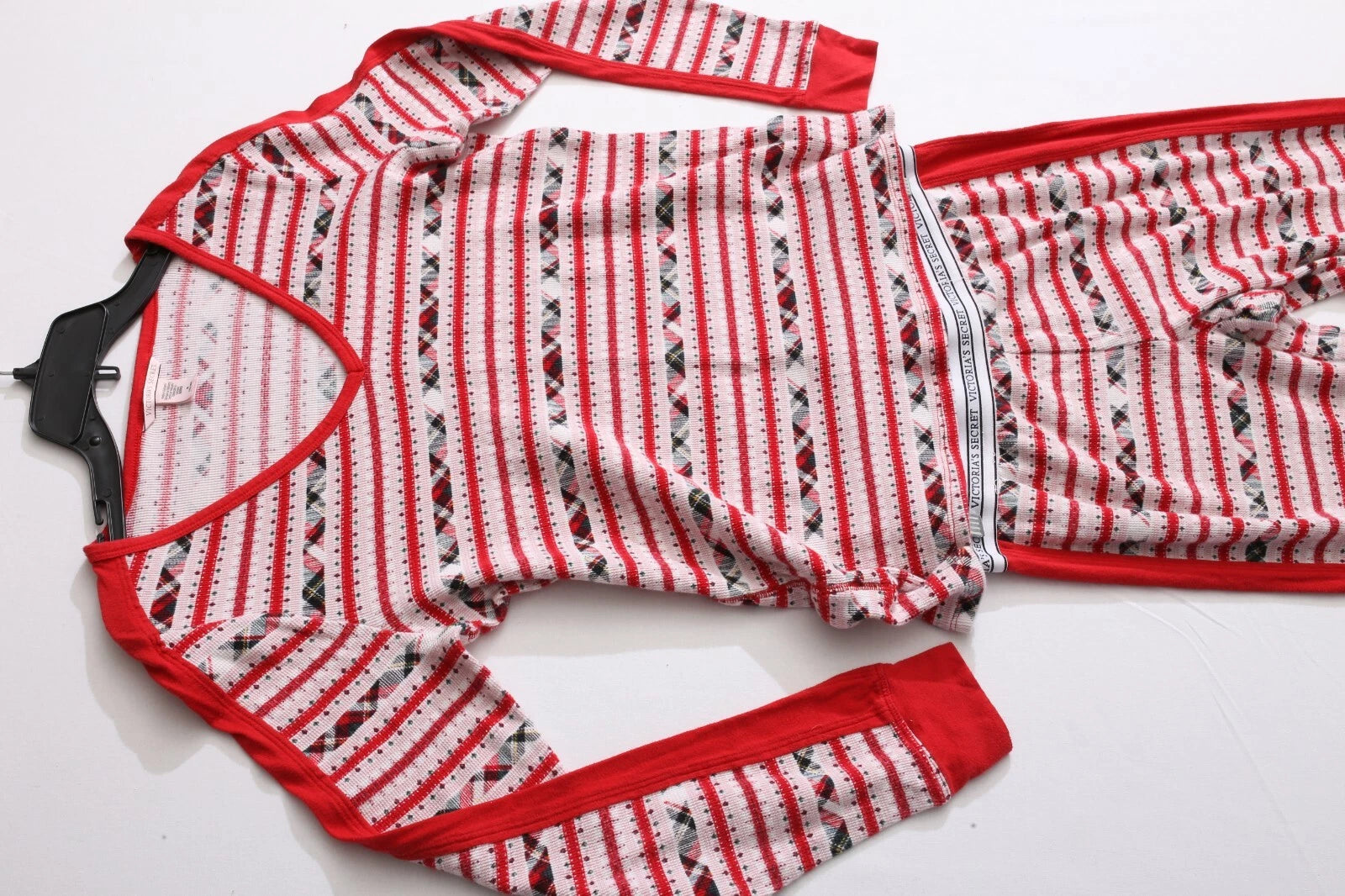 EUC SZ M Victorias Secret Fireside Thermal Pajamas Red Holiday Chirstmas