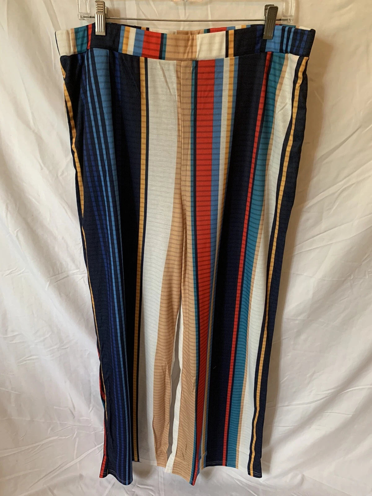 3XL Blue Multicolor Striped Summer Cool Shirt Pants Pajama Set