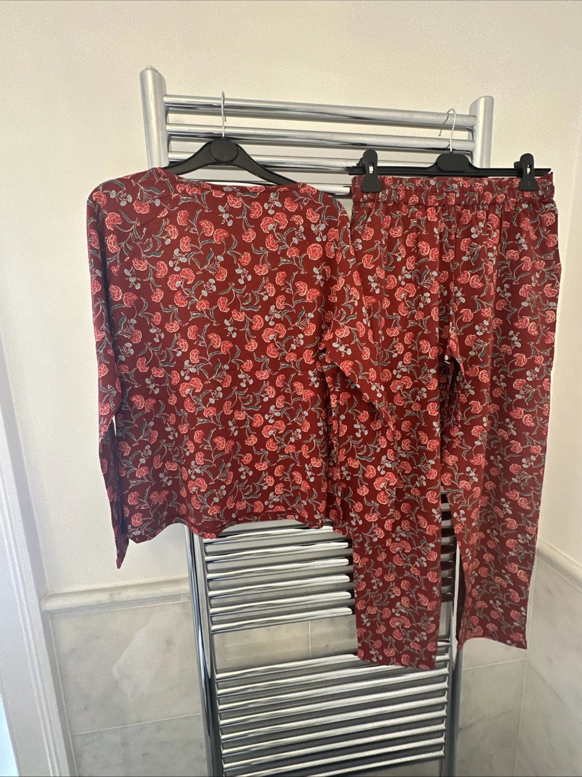 Seasalt Cornwall Setting Sun Jersey Pyjamas Smudged Carnation Jam Red 8-14 £57