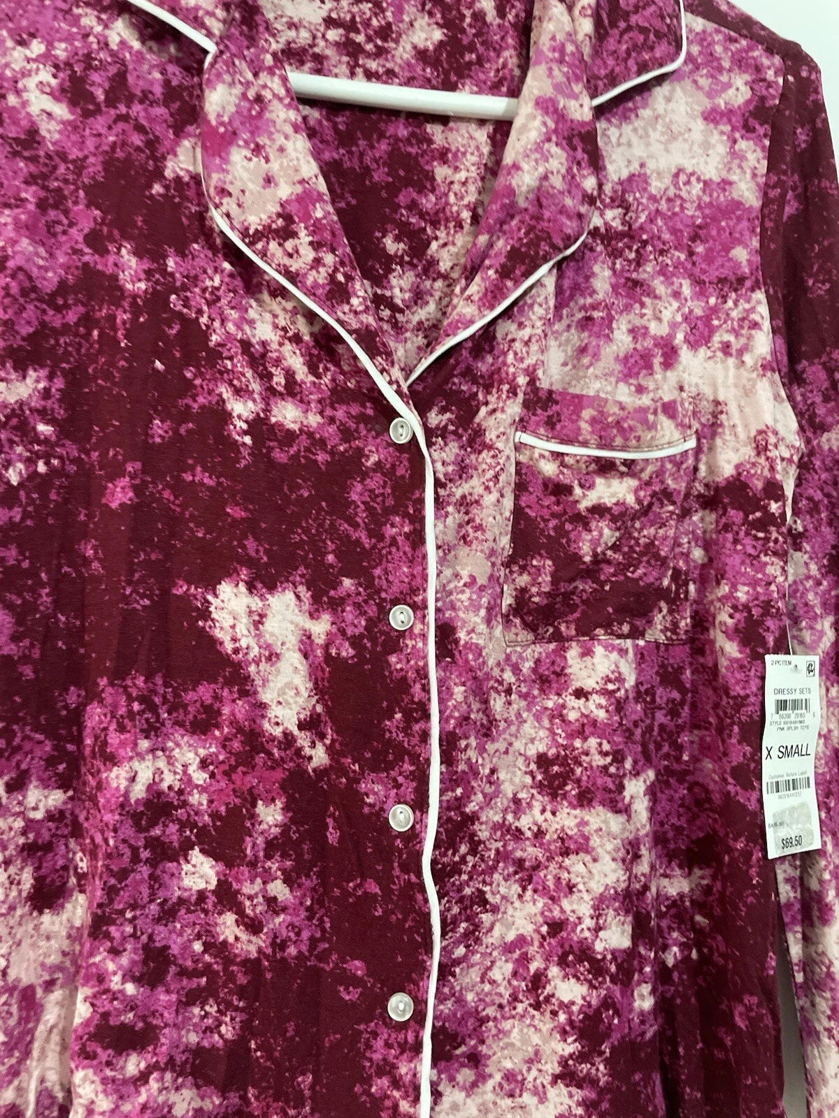 Jenni  Intimates Size XS Women’s 2 Pc. Rayon Pajamas Set Pink Splash Tie-dye NWT