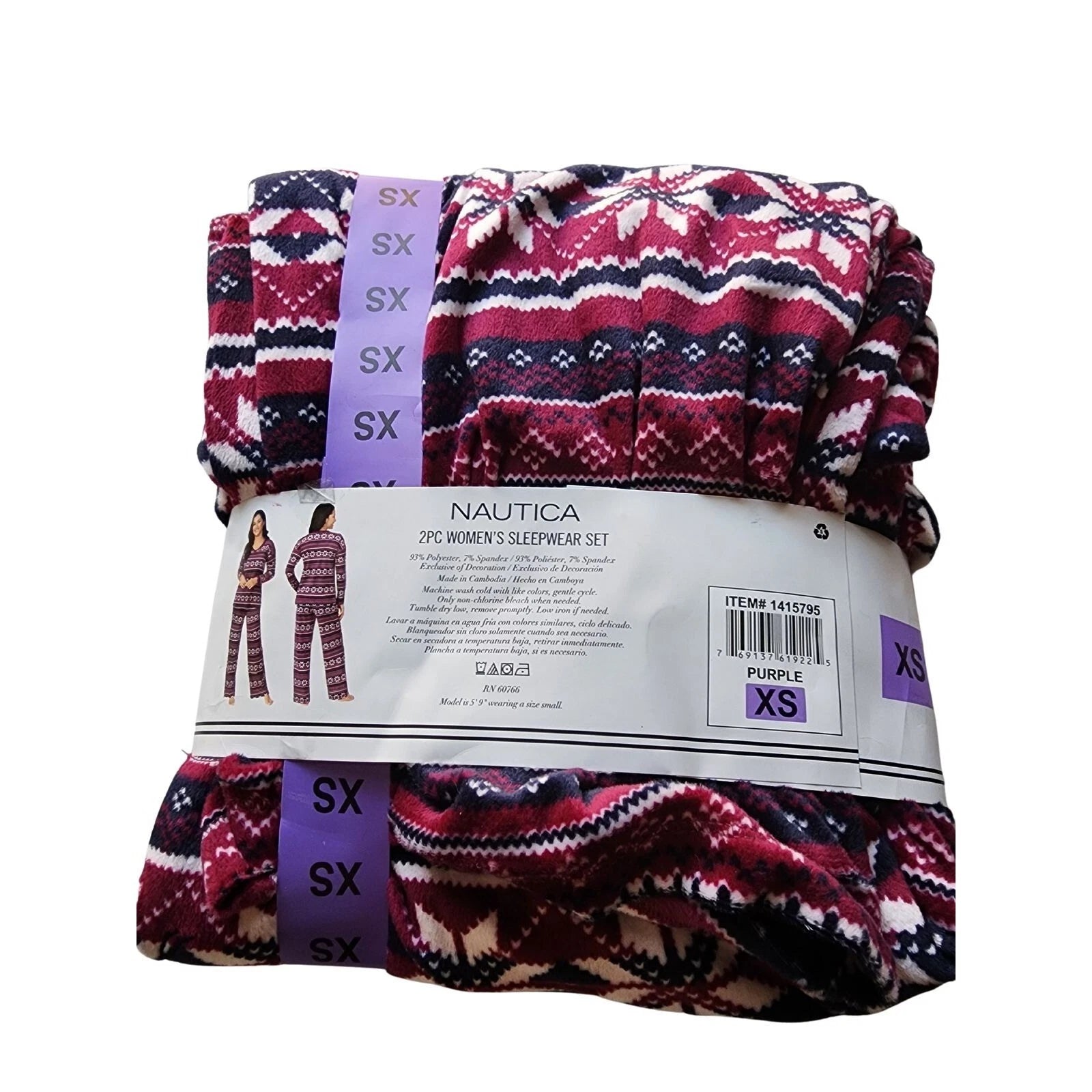 Nautica Purple snowflake Long Sleeve Pajama Set Size XS NWT