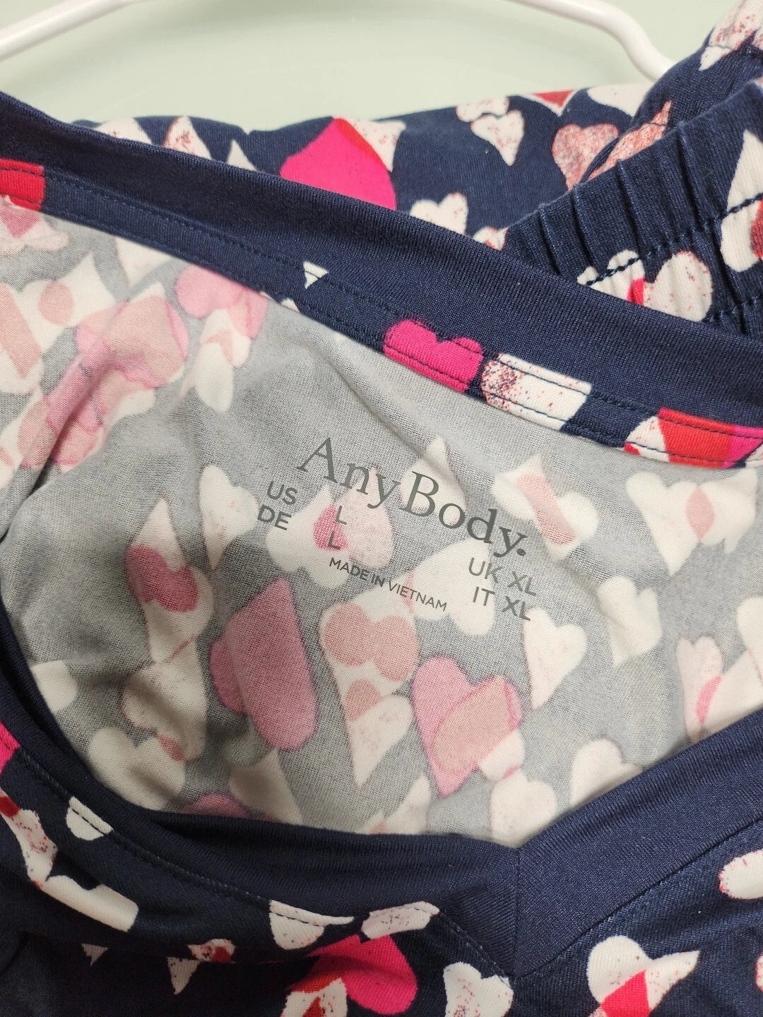 AnyBody Navy Heart Pattern Pajama Set Size Large RK20