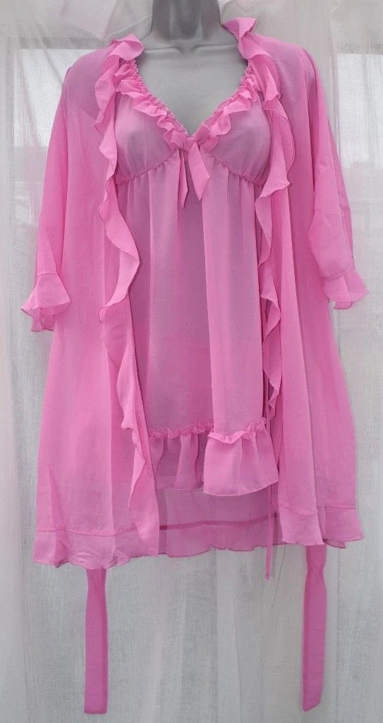 Babydoll pink sexy baby doll set Top Knickers & Wrap Night wear pj's Pyjamas NEW