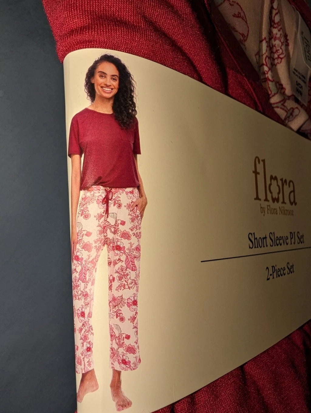 Flora Women's 2 Piece Short Sleeve PJ Set-SMALL - Raspberry Floral "New"(Box 23)