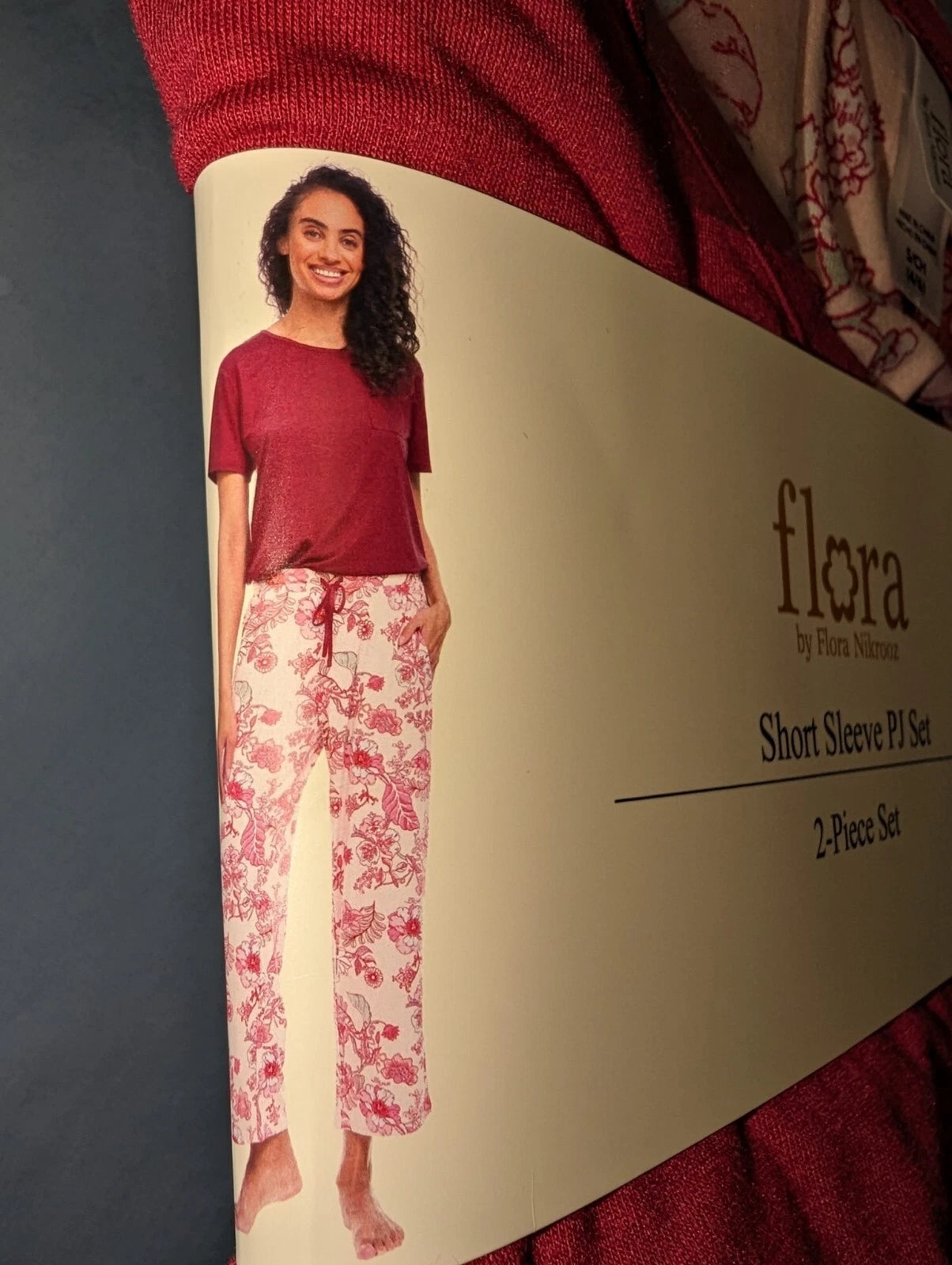 Flora Women's 2 Piece Short Sleeve PJ Set-SMALL - Raspberry Floral "New"(Box 23)