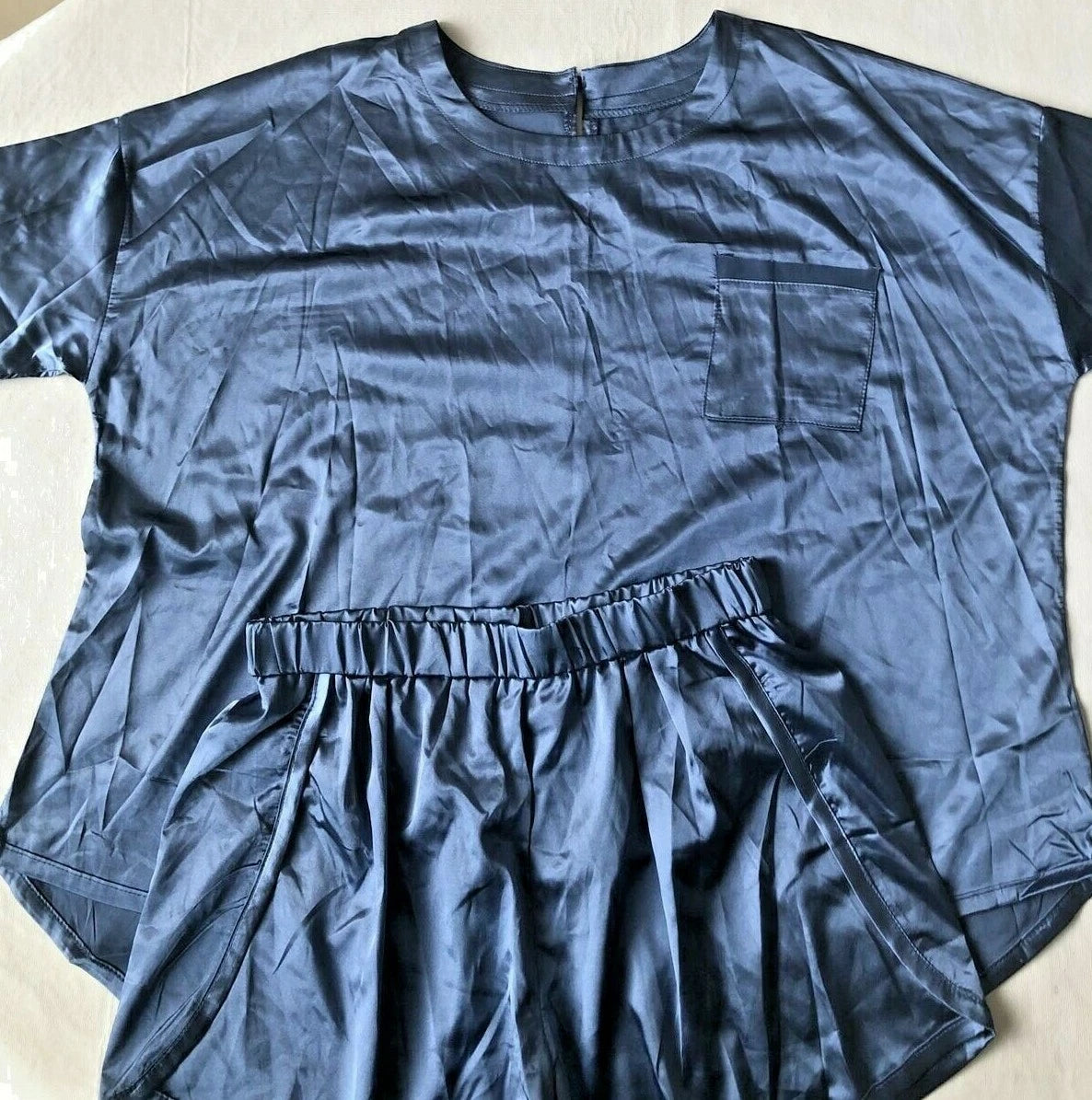 Vrkufie Blue Gray Satin Pajama Set Size XL