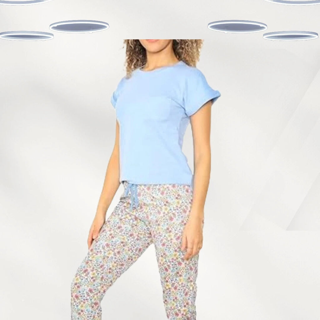 Ex M&Co Anya Madsen Women's Cotton Pyjama Set in Blue (Defect)