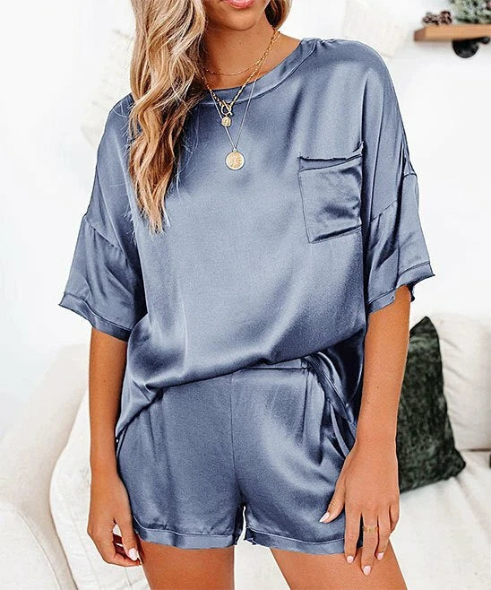 Vrkufie Blue Gray Satin Pajama Set Size XL