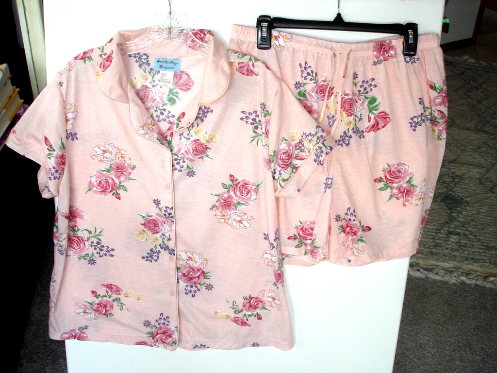 AMANDO PAIGE SLEEPWEAR Pink&Floral 2 Piece Pajama's Large NWOT