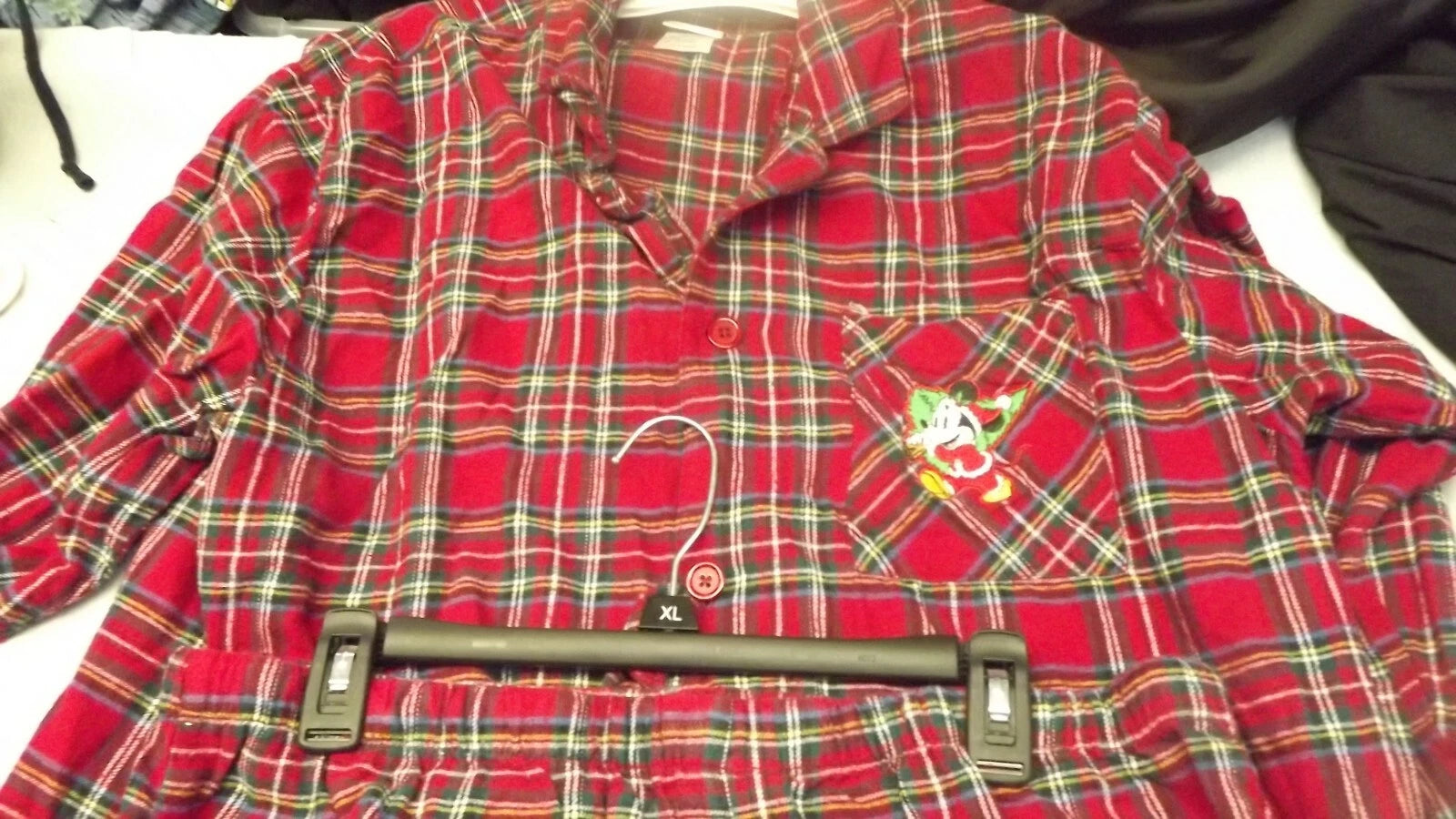 Disney Pajama Set adult XL Mickey Christmas Red Plaid flannel