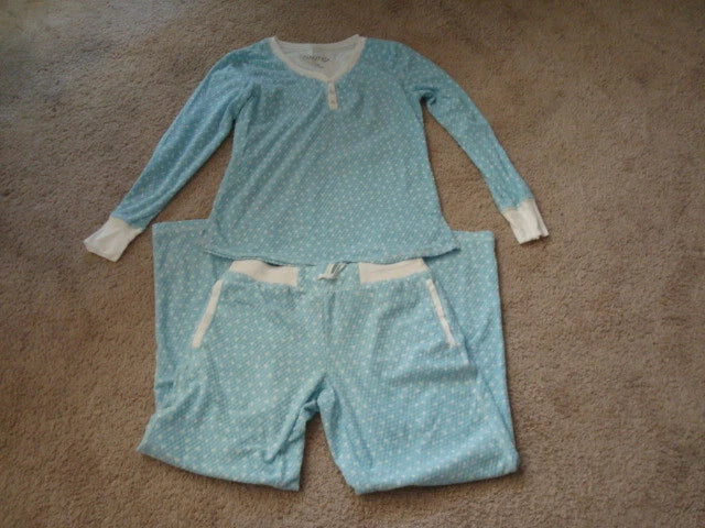 New Nautica Light Blue White Polyester 2 PC Fleece Pajama Set Pants Women's S