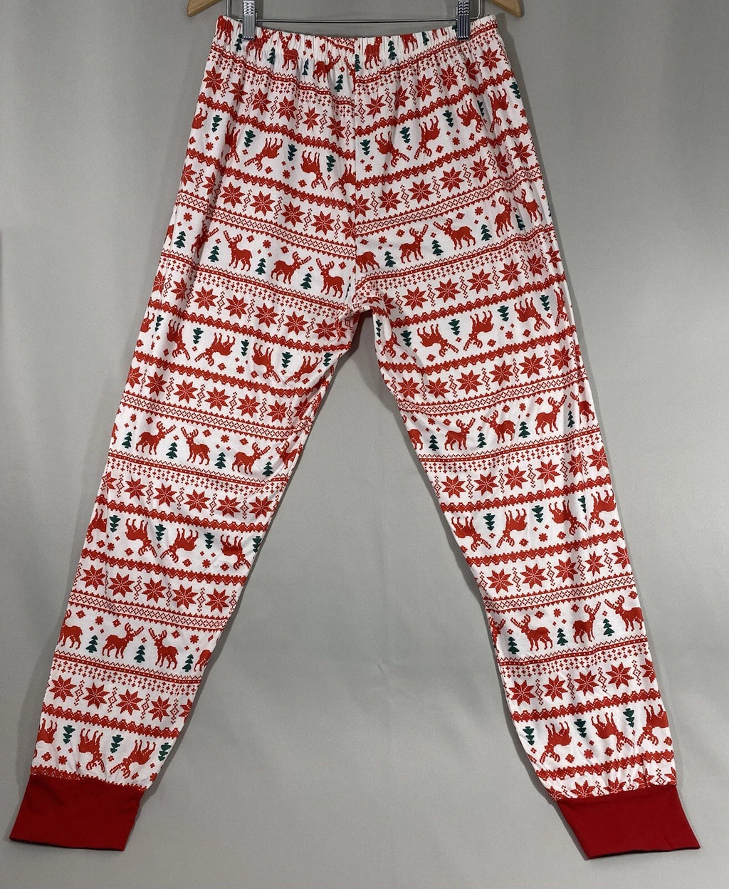 Pajama Set Women’s Large Winter Christmas Reindeer Snowflake Pine Trees Red