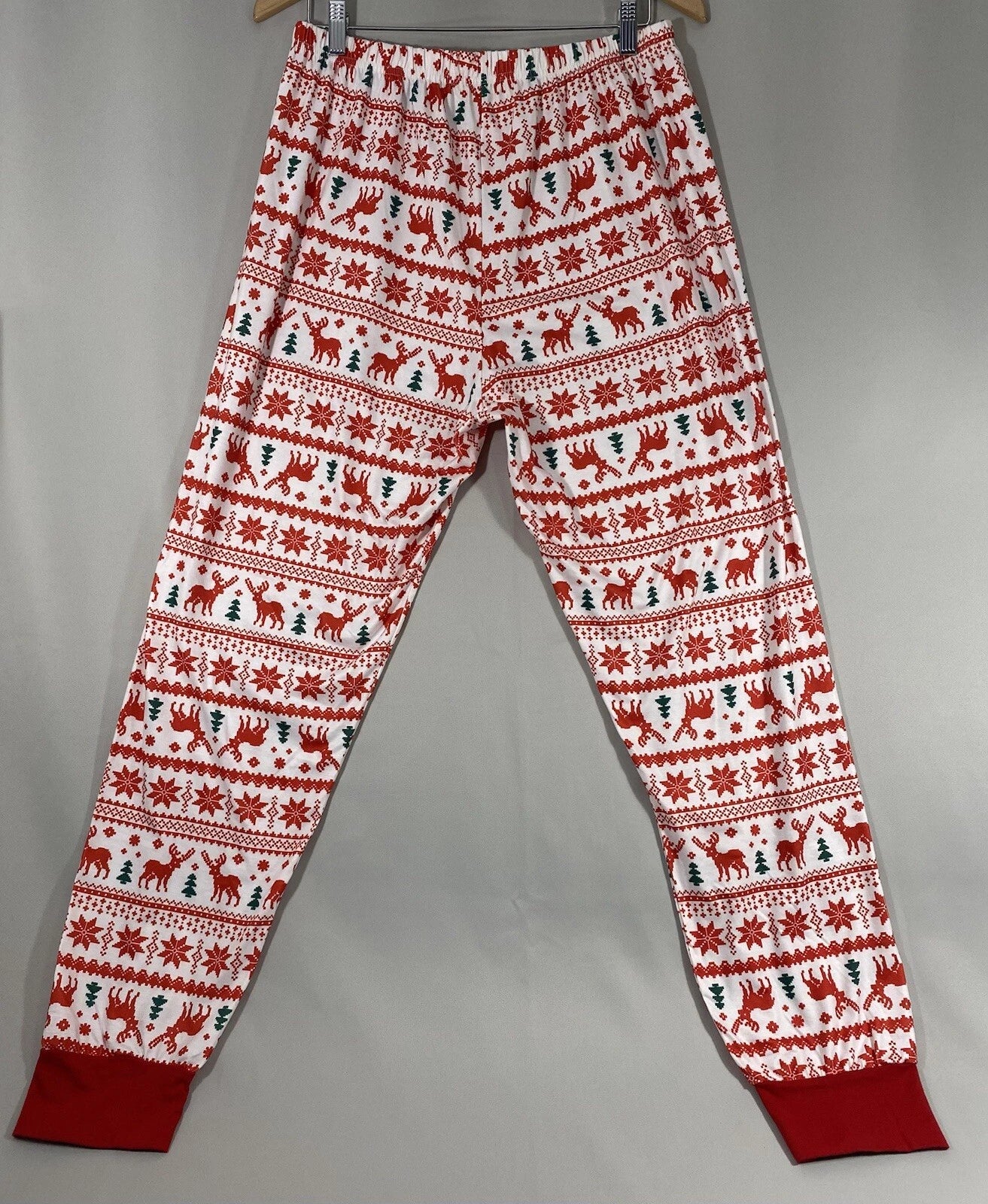 Pajama Set Women’s Large Winter Christmas Reindeer Snowflake Pine Trees Red