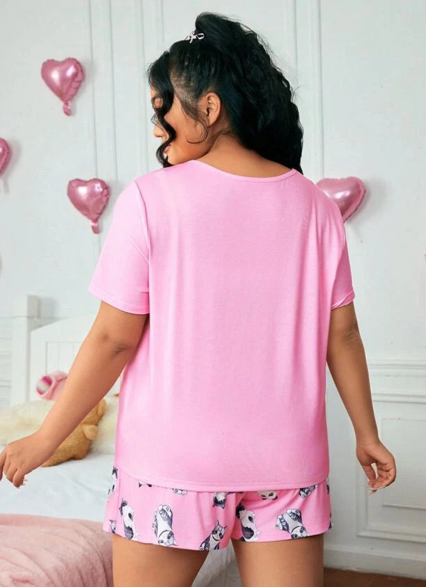 PYJAMA PLUS SIZE 18 20 22 24 26 PINK CAT STRETCH LOUNGEWEAR SHORTS COMFORT