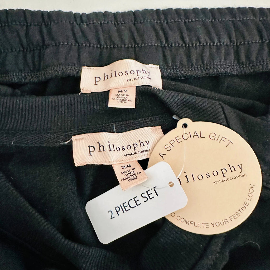 PHILOSOPHY SEQUINED BOW EMBELLISHED LOUNGEWEAR PAJAMA 2-PIECE SET MEDIUM $78