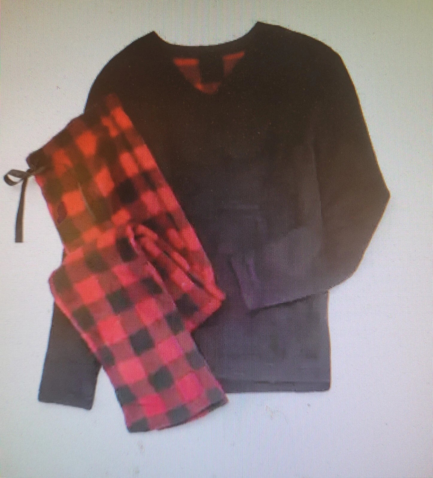 New Women Isotoner 2 Piece Pajama Set Fleece Pants Top Red Black Buffalo Plaid L
