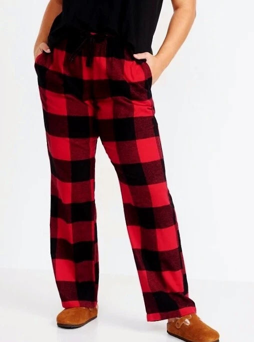 Womens Old Navy SOFT 100% COTTON-FLANNEL PAJAMA PANTS Red Buffalo Plaid XLT NWT