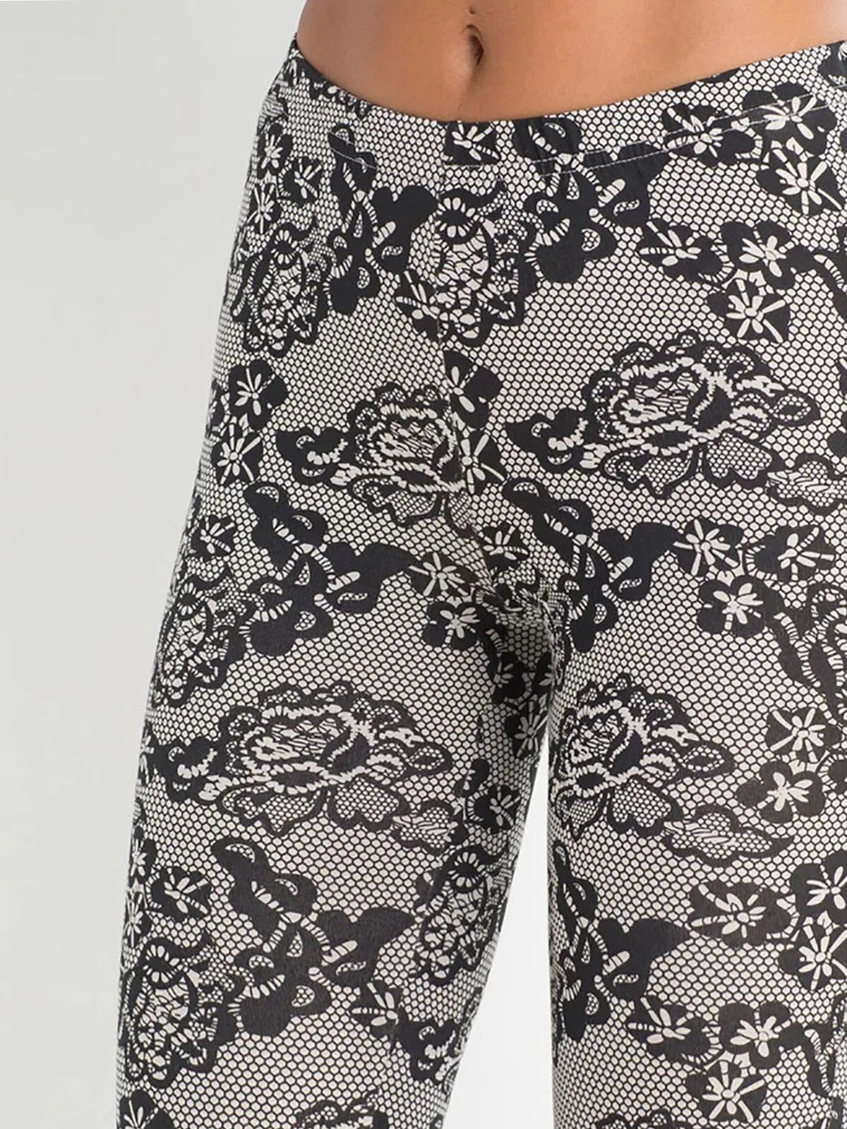 BPC BLACK COTTON LACE PRINT PYJAMA LEGGING SET - 10/12 14/16 18/20 22/24 26/2