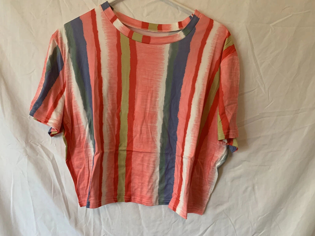 5XL Pink Multicolor Striped Summer Cool Shirt Pants Pajama Set