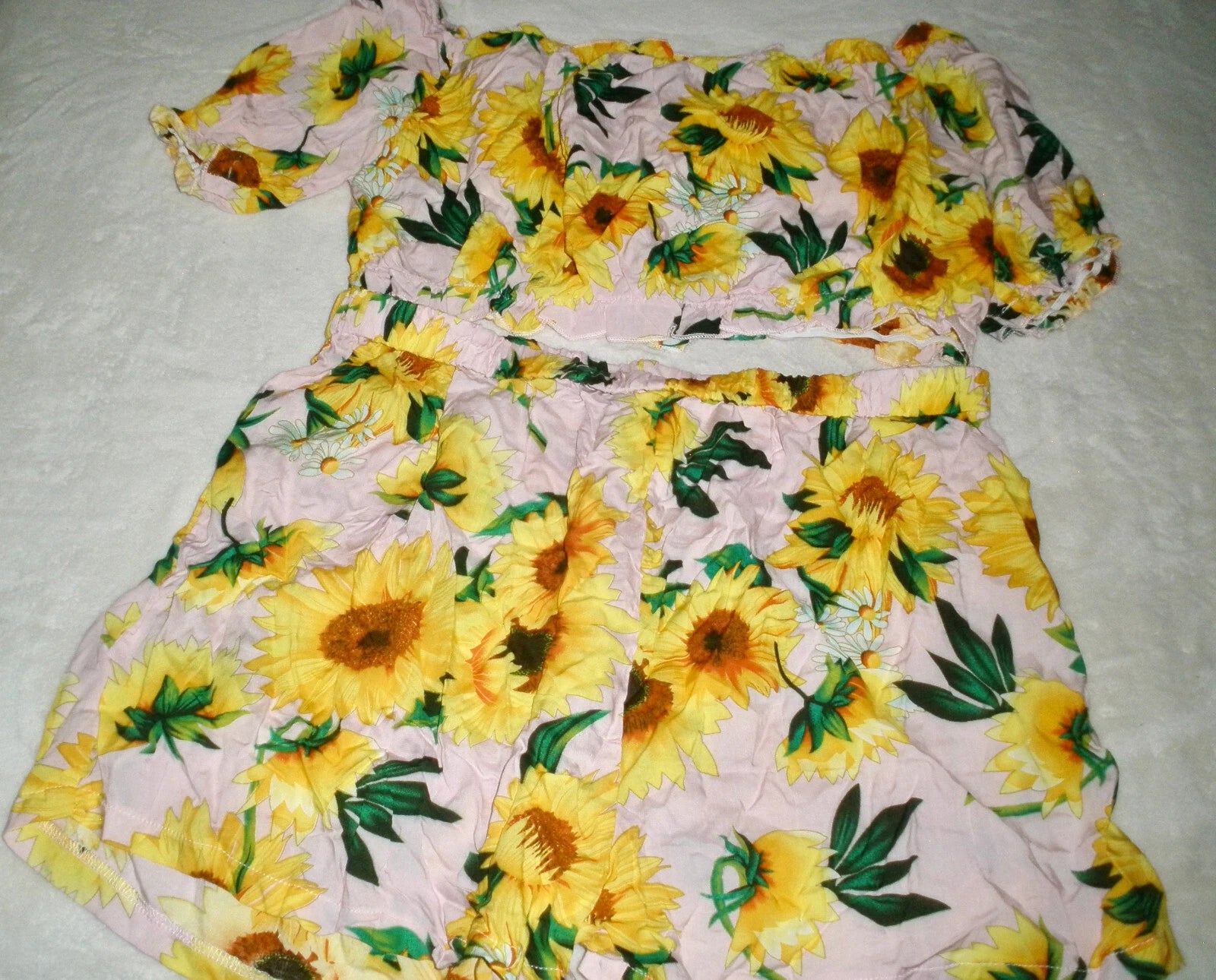 #1200 Skein 2pc PJ Sunflower Yellow Crop Top & Shorts Lounge Pajama Set 2XL Plus