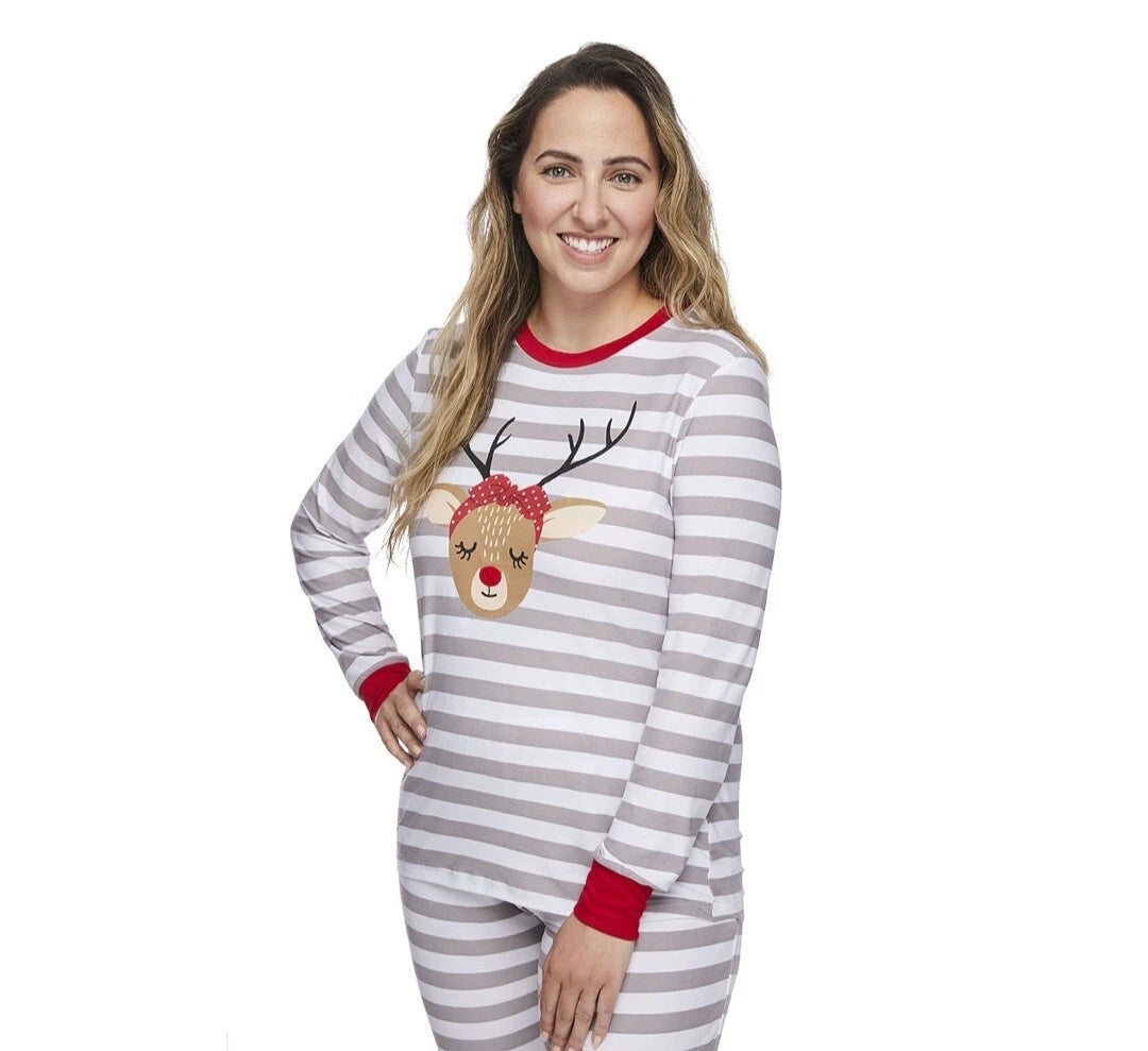 Jolly Jammies Women's Stripe Dear Matching Family Christmas Pajamas Set Size XL