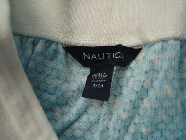 New Nautica Light Blue White Polyester 2 PC Fleece Pajama Set Pants Women's S