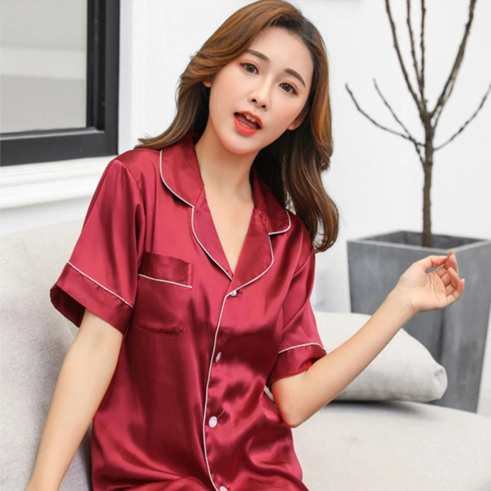 Women Sleepwear Set Women Pajamas Set Silk Satin Sleepwear Set