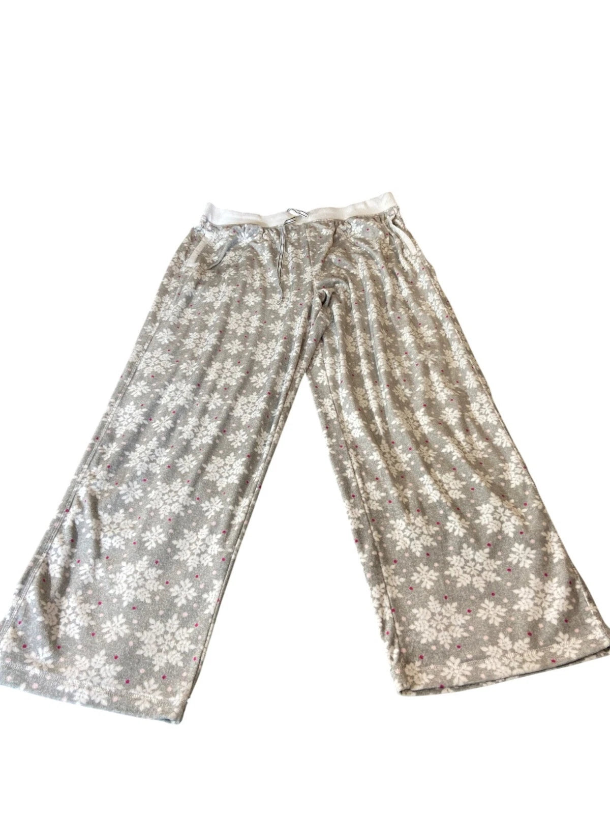 Nautica Womens Snowflake Print Pajama Set XL Gray Henley Top Elastic Waist Cozy