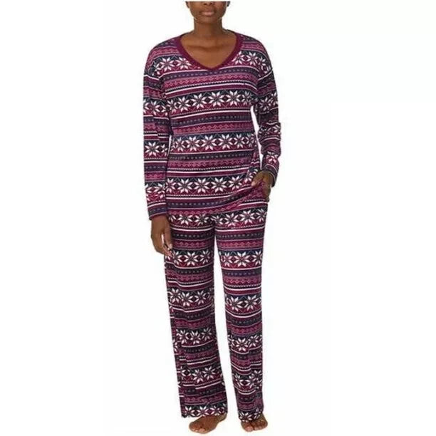 Nautica Women's 2 Piece Silky Stretch Fleece Pajama Sleepwear Set Purple Sz. XS