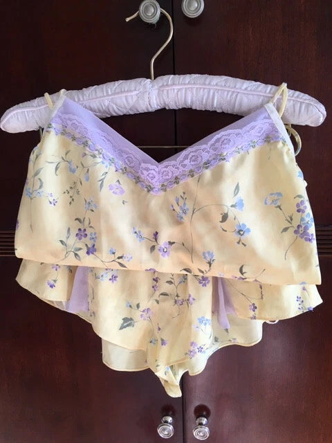 Flash By Flora Sleep Tank Shorts Pajama Set, Yellow Flower, Petite, NWOT