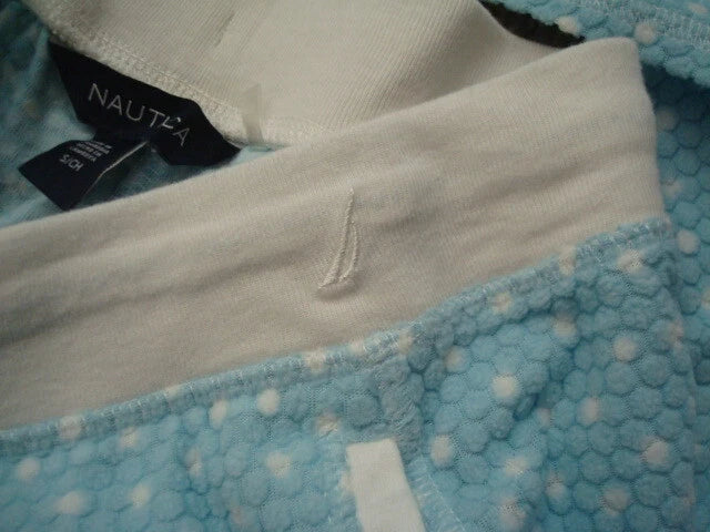 New Nautica Light Blue White Polyester 2 PC Fleece Pajama Set Pants Women's S