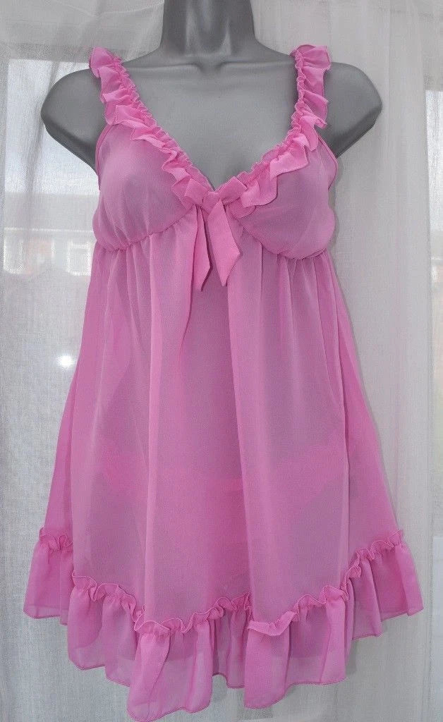 Babydoll pink sexy baby doll set Top Knickers & Wrap Night wear pj's Pyjamas NEW