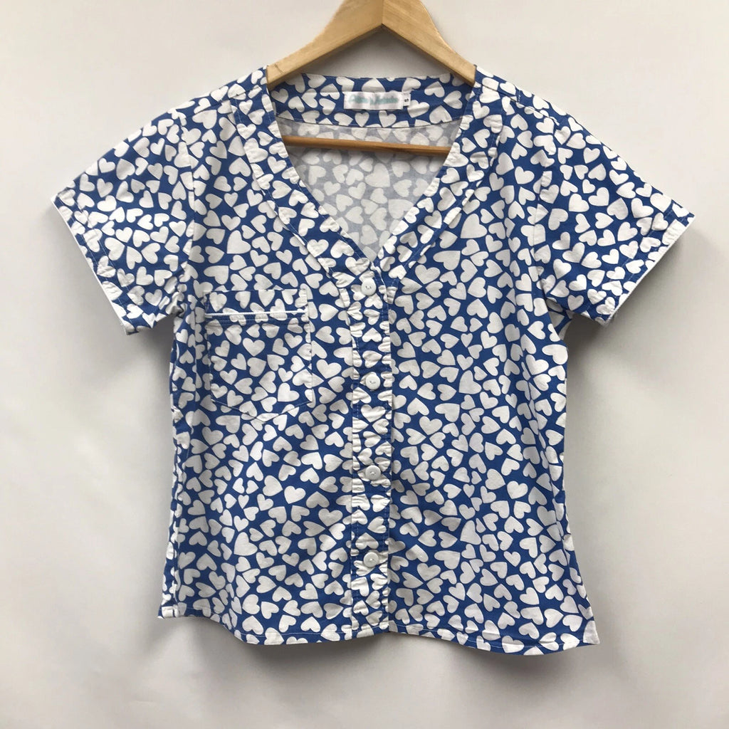 Alicia Mahecha Womens Size Small 2 Piece Sleep Set Blue White Hearts