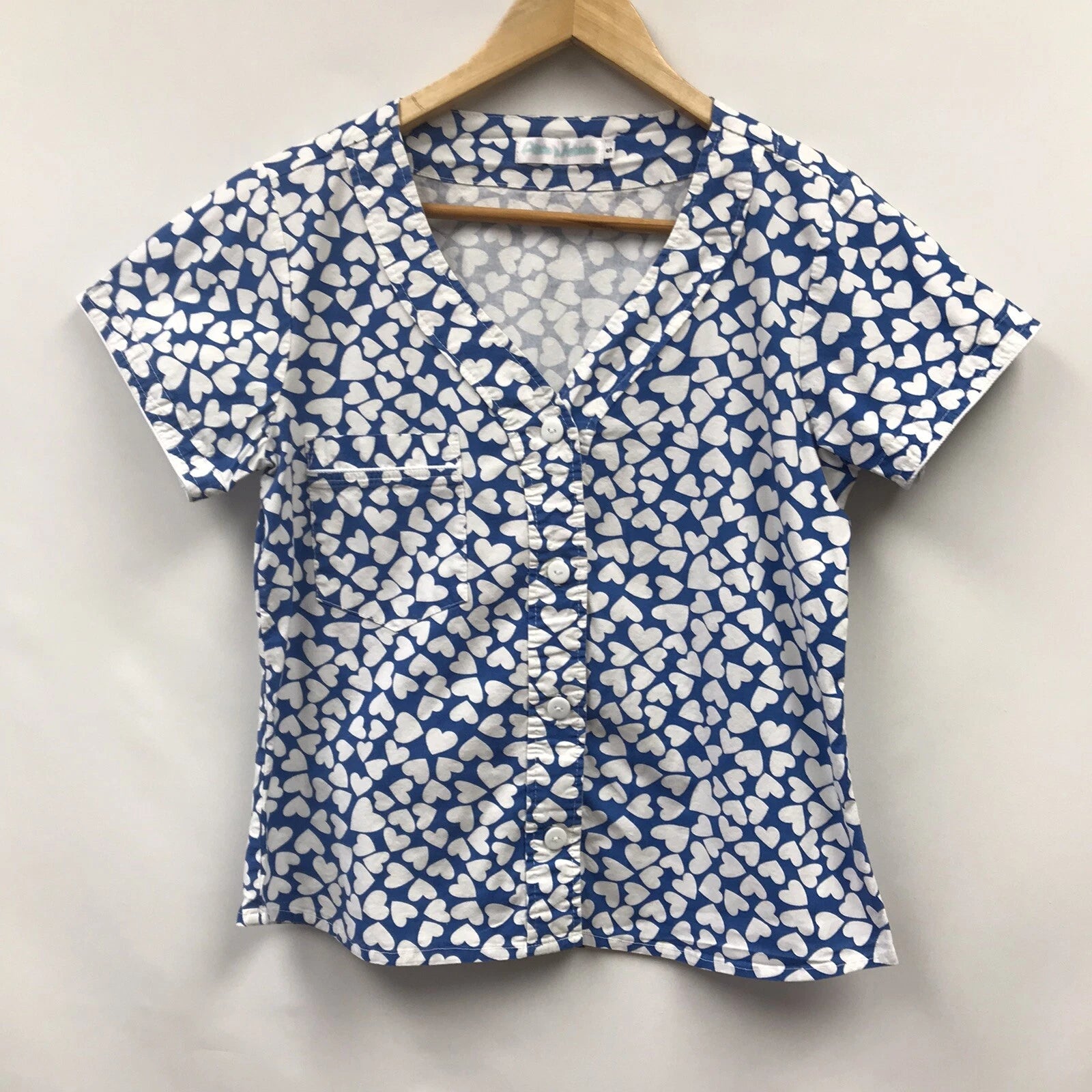 Alicia Mahecha Womens Size Small 2 Piece Sleep Set Blue White Hearts