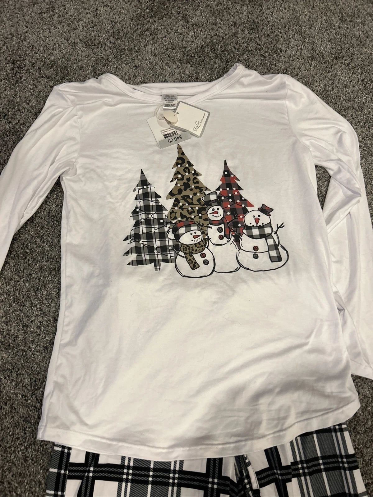 New 2 Piece Fashion By Mirabean  Pajama Set Snowman Women’s Small
