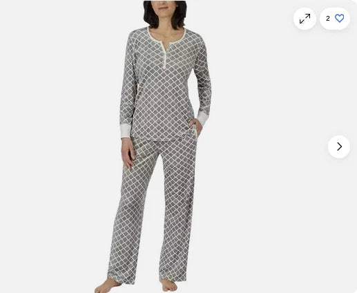 Nautica Women's 2 Piece GEOMETRIC PRINT Sleepwear Set (GRAY/WHITE L)NWT