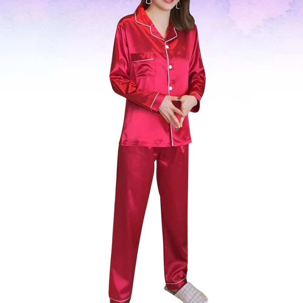 Women Sleepwear Set Women Pajamas Set Silk Satin Sleepwear Set