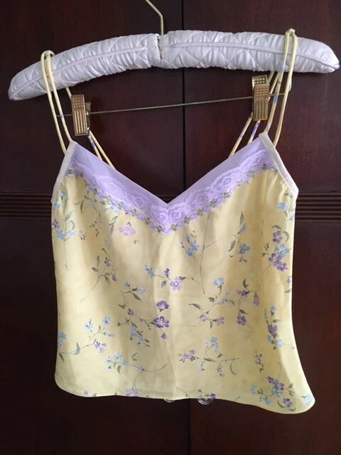Flash By Flora Sleep Tank Shorts Pajama Set, Yellow Flower, Petite, NWOT