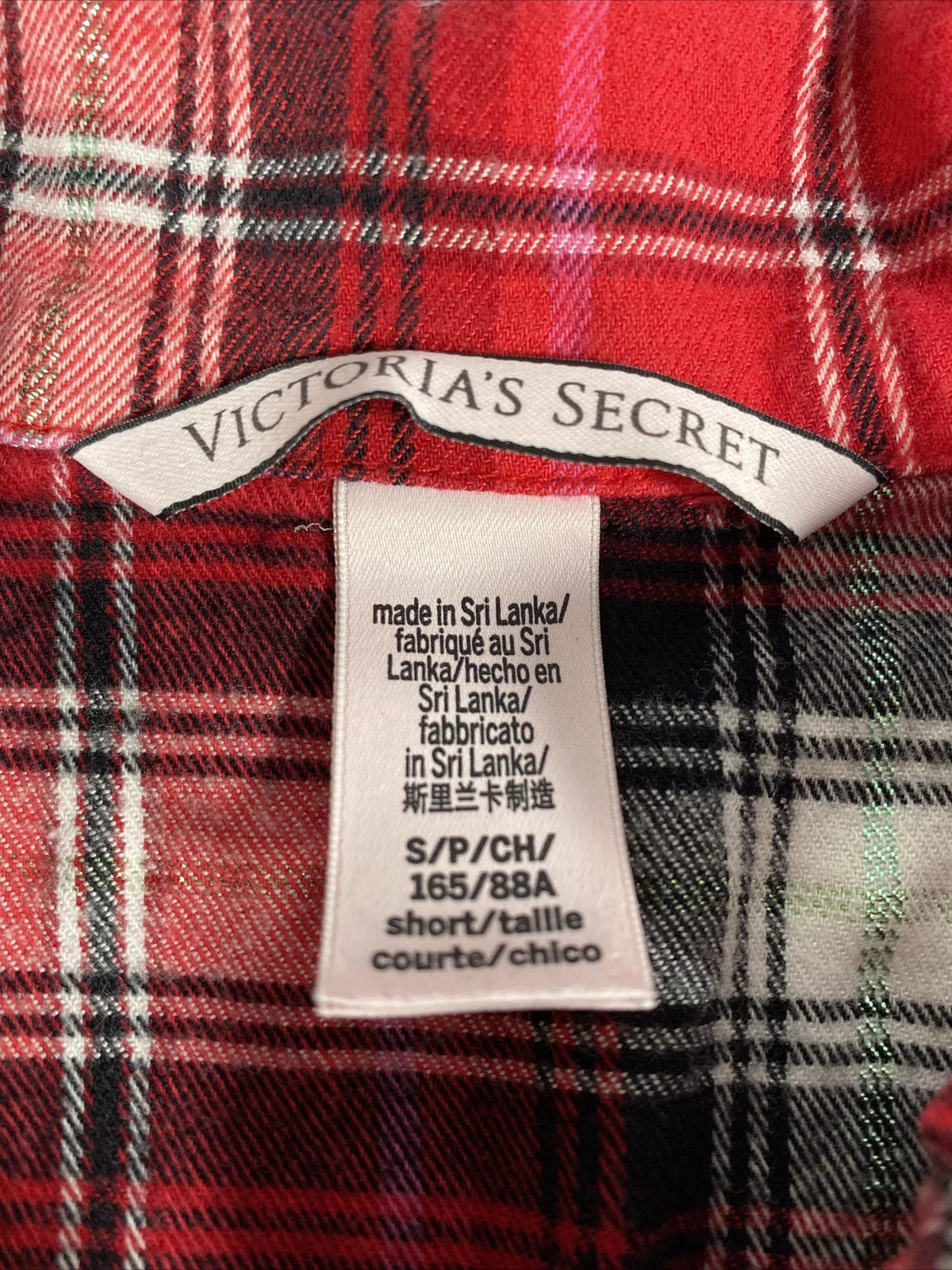 Victorias Secret Pajama Set Womens Small Plaid Red White Metallic Long Sleeve