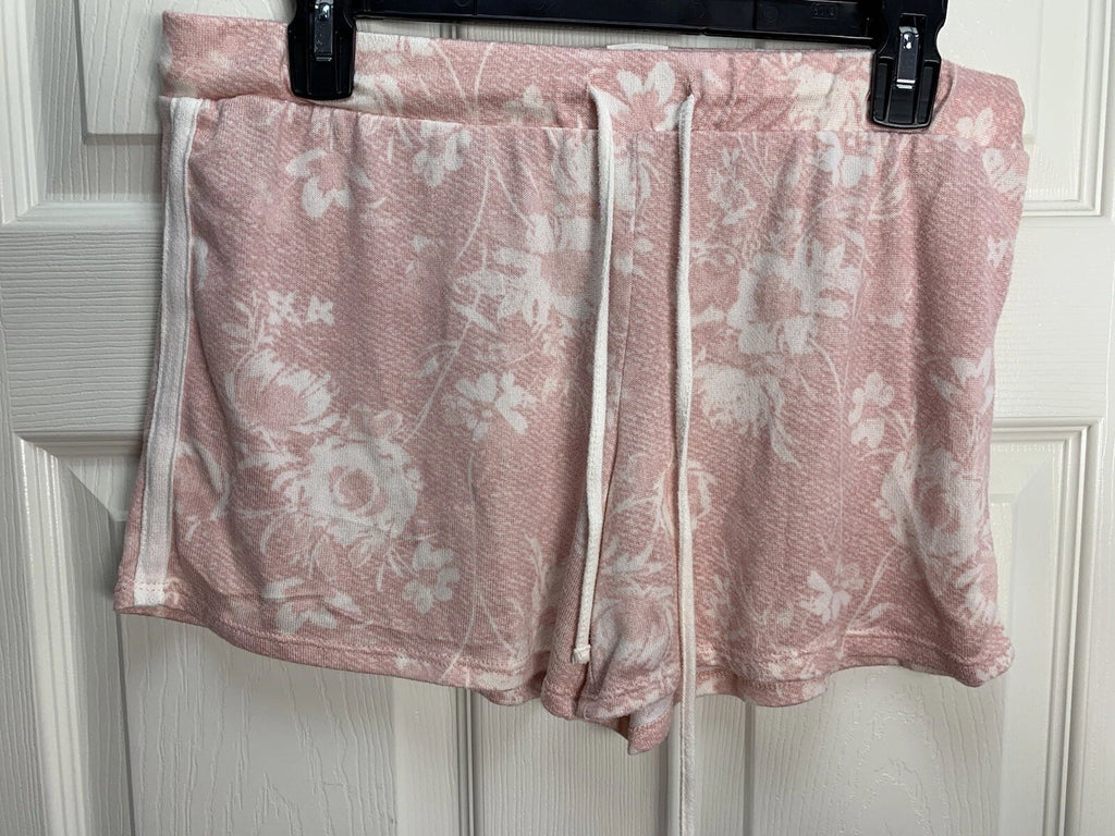 Lucky Brand M Pink Ivory Floral Print Soft Tank Top Shorts 2 Pc Pj Pajama Set