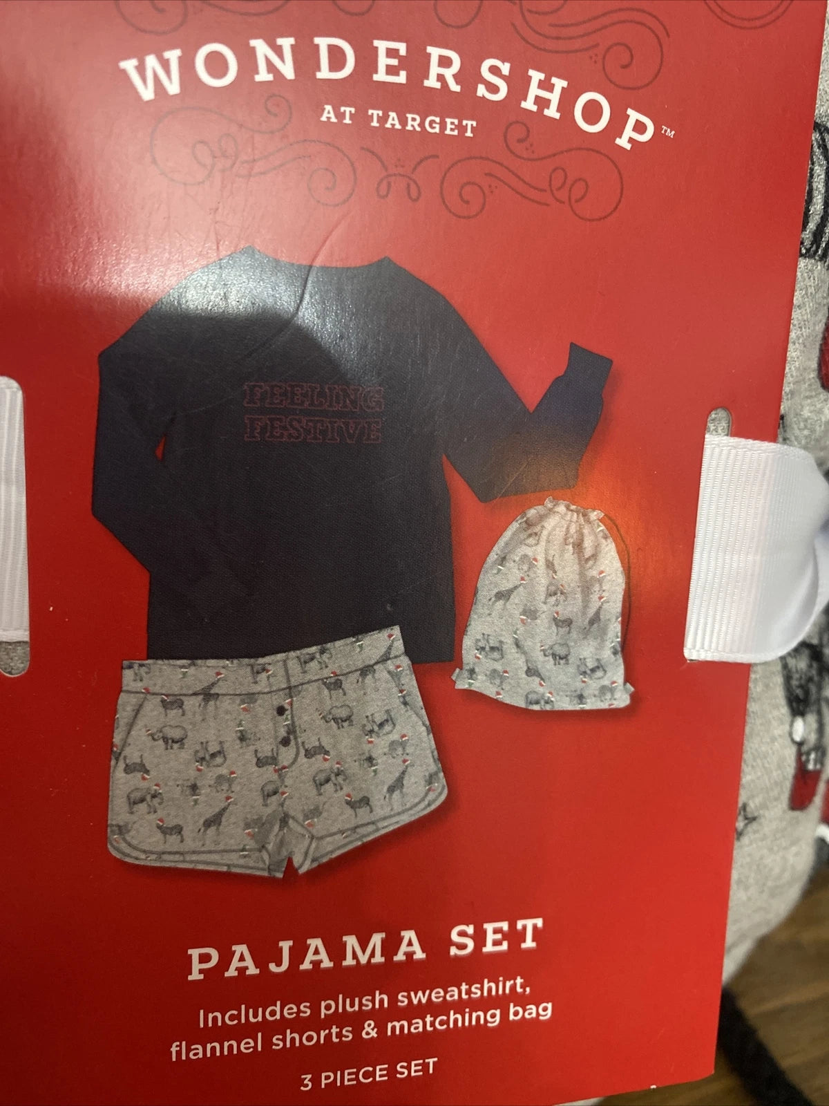 Wondershop XS Pajama Set Sweatshirt Shorts Long Sleeve Top Drawstring Bag NWT